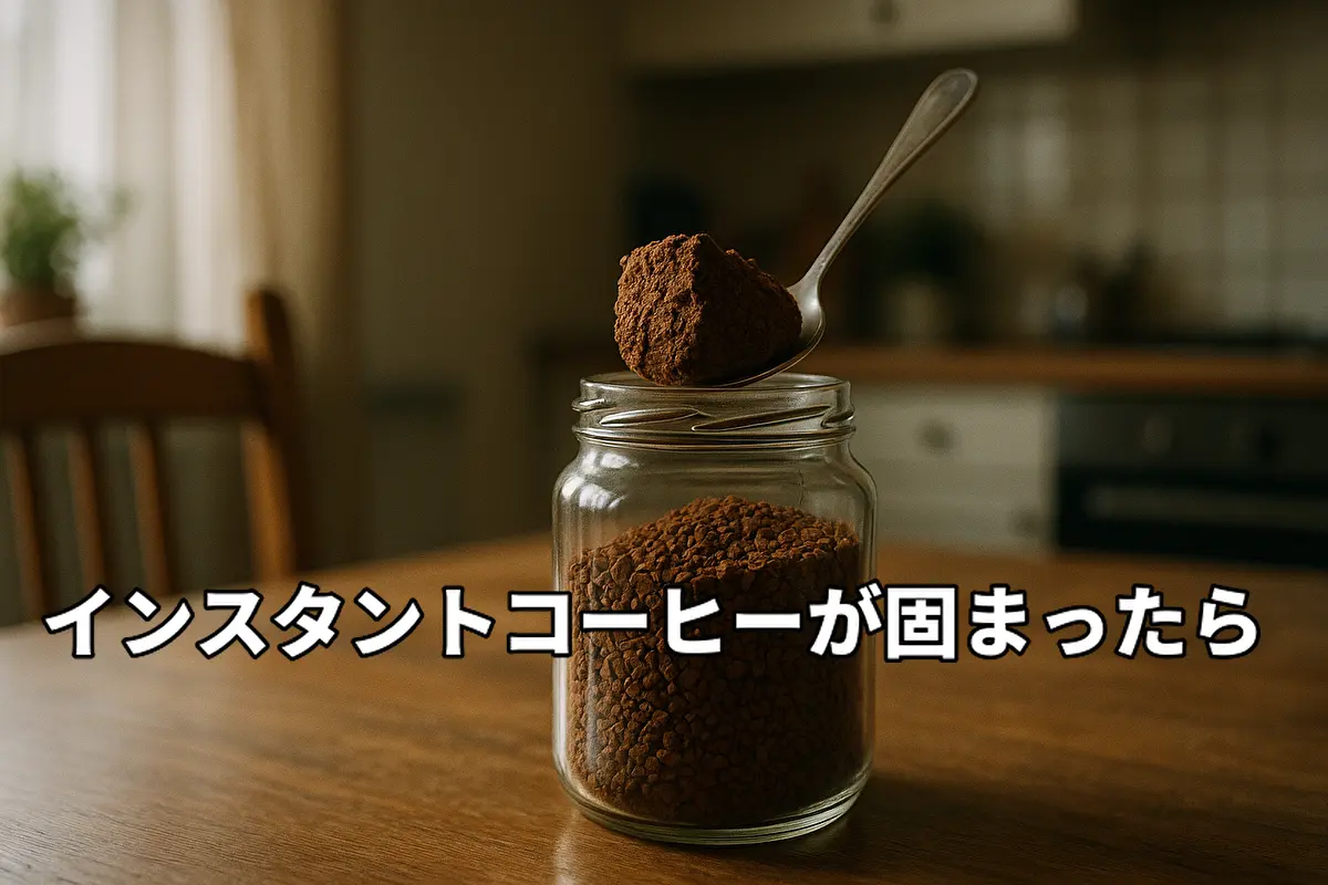 固まったインスタントコーヒーとスプーン
