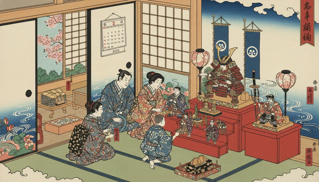 五月人形を家蔵で飾っている様子