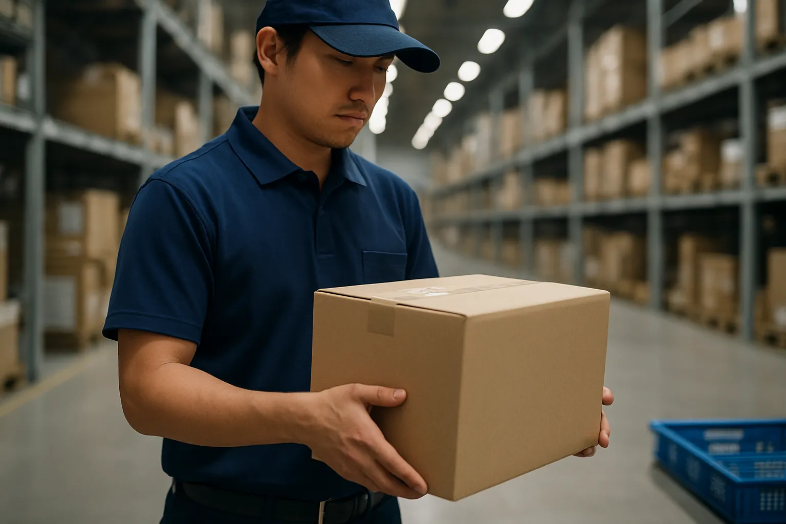 荷物を仕分けする男性