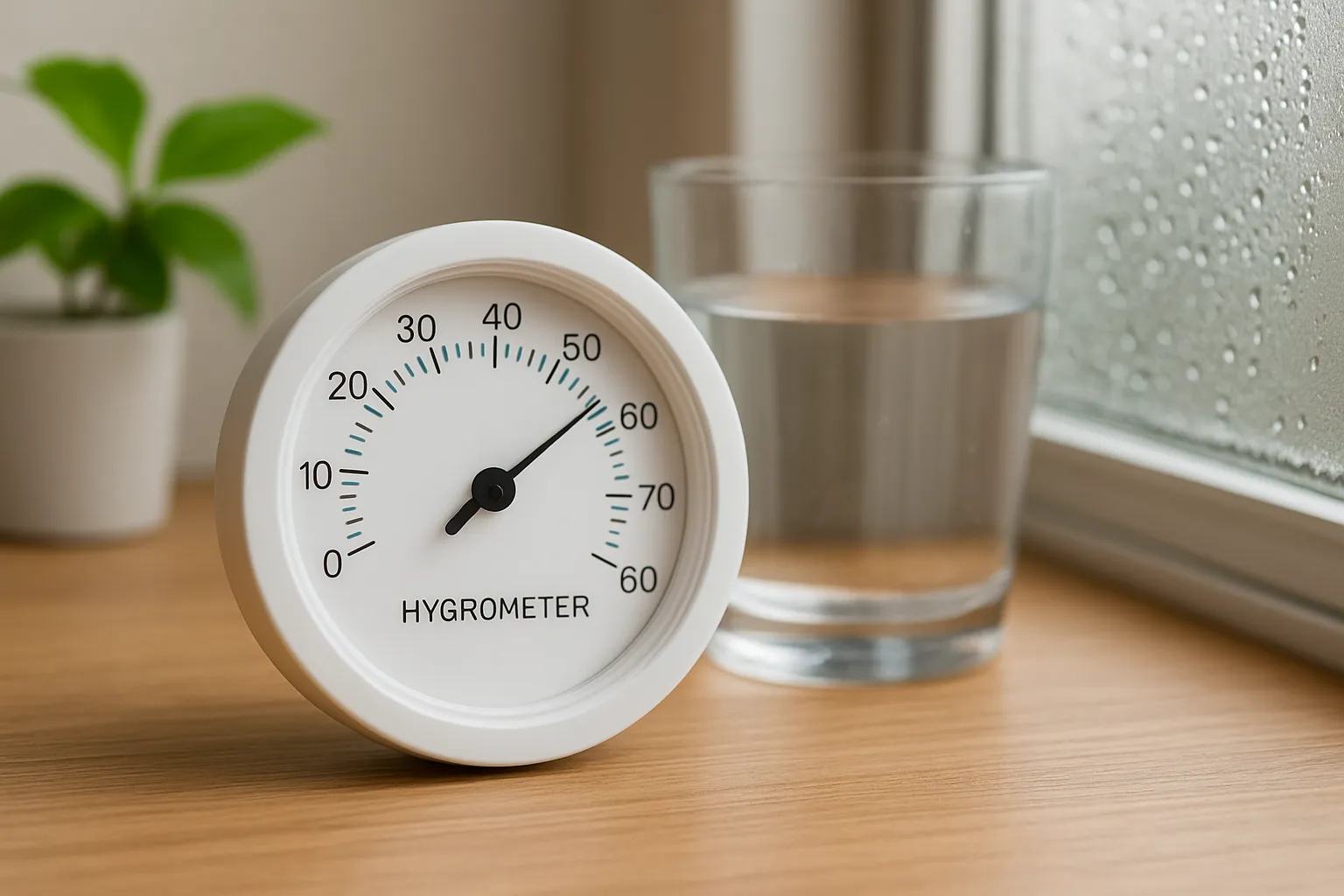湿度計と水の入ったコップ
