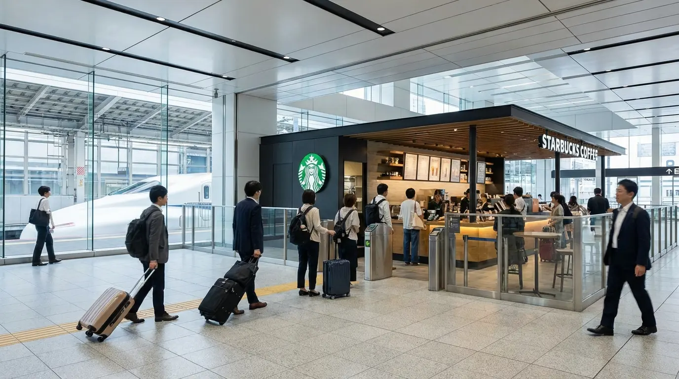 新幹線改札とスターバックス