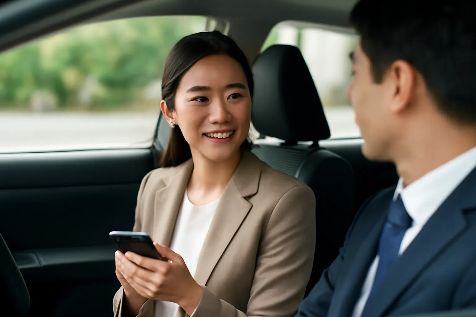 先輩の車に乗せてもらった女性